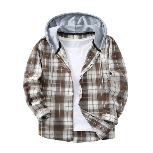 Ceisia Chemise à Capuche à Manches Longues pour Homme, Décontractée, à Carreaux Patchwork, Boutonnée, Cadeau