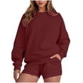 thumbnail image 1 of HAiming Ensemble 2 Pcs pour Femmes Chandail Col Rond Chandails en Molleton et Shorts Surdimensionnés Amples, 1 of 5