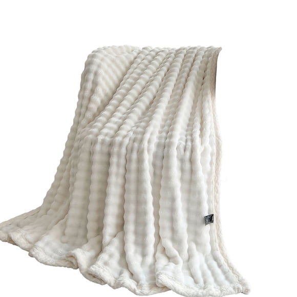 Bwiyojiz Décoration Maison et Cuisine Literie Textiles Couvertures Jetés 39.37x27.55 Po Couverture en Molleton pour Canapé Douce Chaude Duveteuse Crème Couleur Unie Couverture Décorative et à Offrir Rayée, Blanc