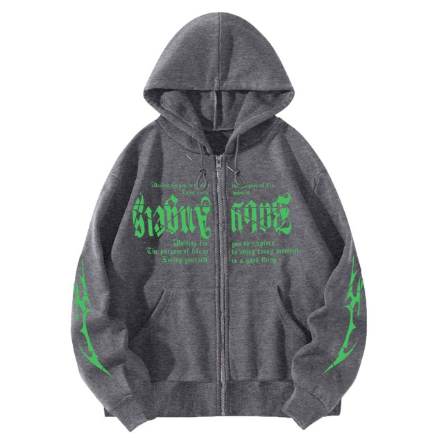 Bmisegm Femmes Mode à Imprimé de Lettres Chandails à Capuchon Amples Style Oversize Gothique Hop Chandails à Manches Longues Chandails Décontractés pour Femmes GY2 TTTG