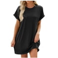 thumbnail image 5 of Timegard Robe T-Shirt Femme à Manches Courtes Col Ras du Cou Robe Basique de Couleur Unie Robe Décontractée Confortable avec Poches, 5 of 5
