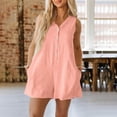 thumbnail image 2 of Liquidation à 90 pour Cent de Rabais! QATAINLAV Combinaison en Lin Décontractée et Chic pour Femme Été Sans Manches Débardeur à Boutons Jambe Grand Short Combinaisons Vêtements de Plage Vacances Rose P, 2 of 9