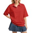 thumbnail image 1 of Sewkxo Polo à Manches Courtes pour Femmes, Couleur Unie, Col Oversize, T-Shirt à Enfiler Y2k, Décontracté, Ample, Mode Urbaine, Chandail de Rugby, Rouge G, 1 of 5