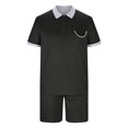 thumbnail image 3 of Cameland Two Piece Short Outfits Men Color Block Tracksuits Sport Summer Short Sleeve and Shorts Set for Men, 3 of 5