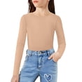 thumbnail image 1 of yardsong Girls' Winter Warm Fleece Ribbed Knit Top - Slim Fit Crewneck Base Layer Tee Khaki,4-8Years, 1 of 5