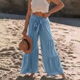 thumbnail image 1 of RKSTN Womens Pants Fashion Casual High Waist Elastic Waist Drawstring Straps Solid Color Ruffle Wide Leg Pants Soft Loose Straight Leg Hiking Pants, 1 of 5