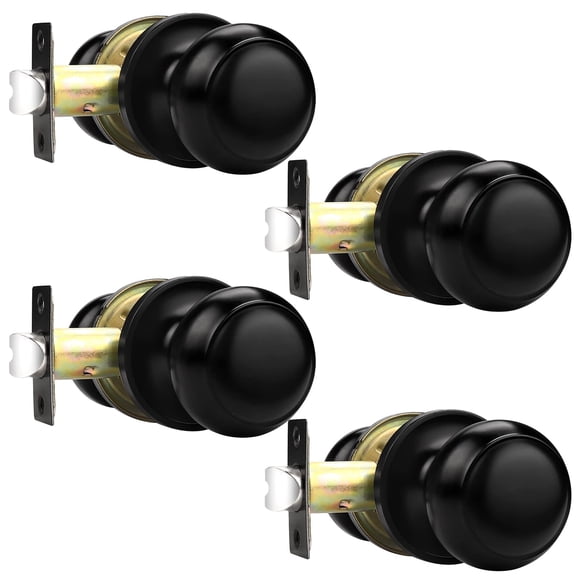 Probrico Hall/Closet Door Knobs in Flat Black Finish Interior Passage Door Knobs Round Non-Locking Door Handles 4 Pack