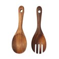 thumbnail image 4 of UPGRATOR Brown Wood Cooking Spoon 2Pcs Set For Salad And Soup Serving Long Flat Design Cutlery, 4 of 8