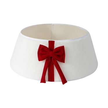 Lksixu Decorations Noël Noël Col de Sapin 23,6 Pouces Velours Col de Sapin Blanc Décoration Nœud Rouge Tablier Inférieur de Sapin de Noël Mise en Scène de Maison Décoration Décor de Noël pour Fête des Fêtes