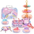 thumbnail image 3 of 48Pcs Toy Tea Set for Little Girls Afternoon Tea Set Toy Interactive Pretend Party Tea Set Toy Reusable Simulation Teacup Toy Including Teapot Cups Candy Desserts Tea Party Set Toy for Ki, 3 of 11