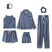 7 Pieces Womens Pajamas Sets Faux Silk Pyjama Womens Pajamas Sleepwear Sets Spring Summer Homewear