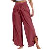 Plebaso Womens Wide Leg Pants Ruffle Hem Flowy Palazzo Pants Drawstring Casual Plain Vacation Beach Pants