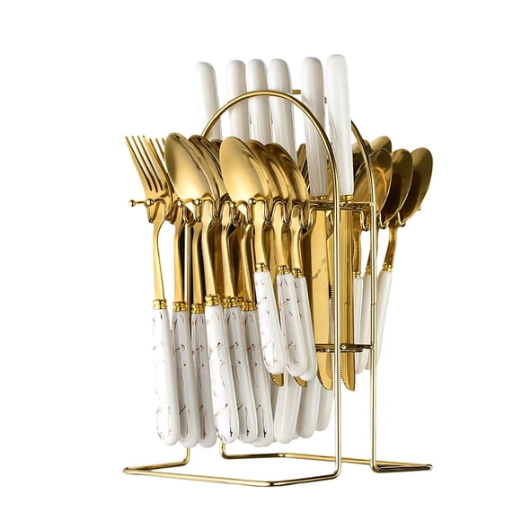 Clearance! Gold Silverware Cutlery Gift Set With Box, 24-Piece Stainless Steel Gold Flatware Set, Christmas Kitchen Utensils Knife Fork Spoon Dinnerware Tableware Kit Clearance Items Tadays Deals #19