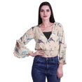 thumbnail image 1 of Moomaya Printed Womens Crop Top Wrap Style Top Wear Ruffle Long Sleeve Casual Summer Blouse, 1 of 5