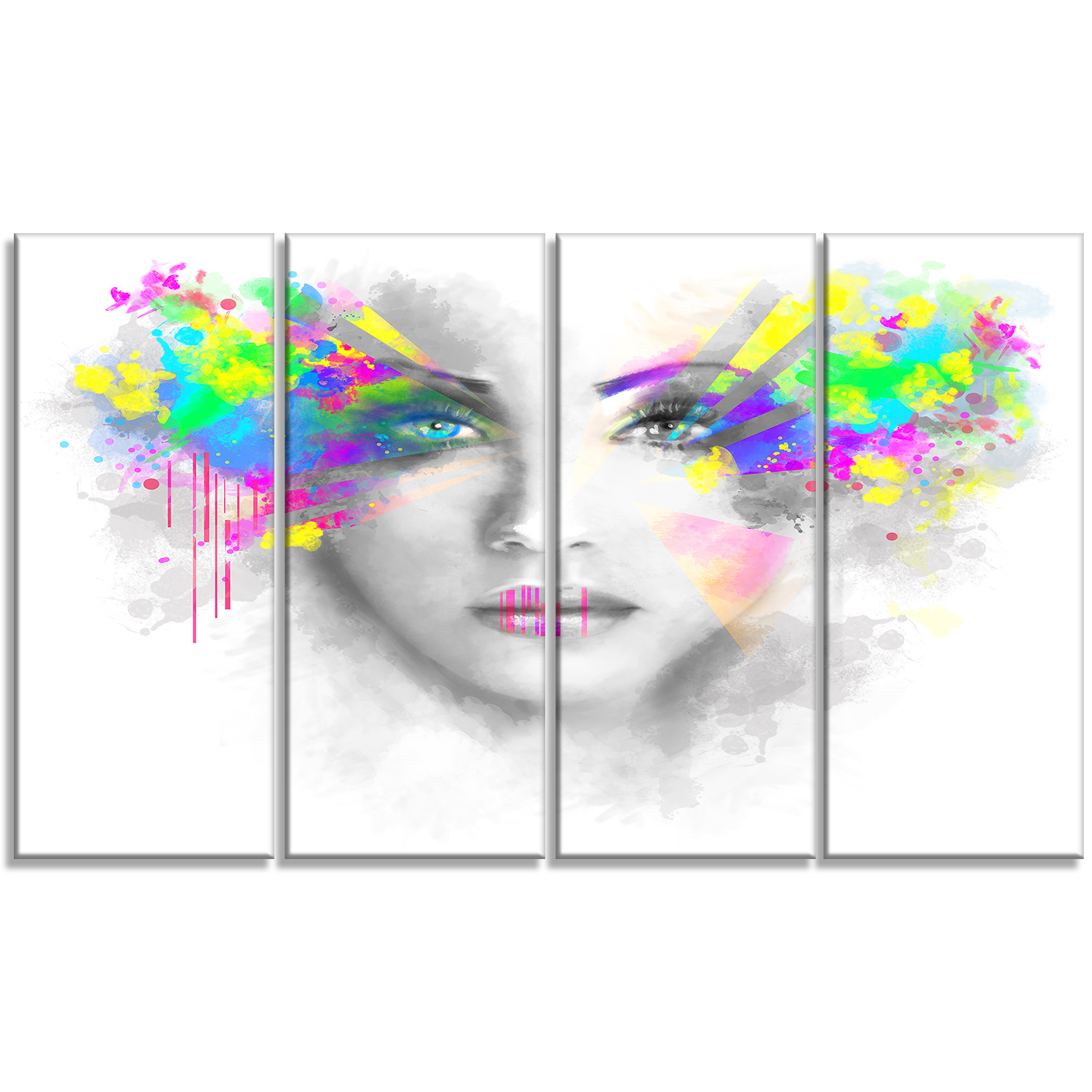 Design Art Gray Woman with Green Flowers Canvas Print