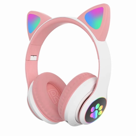 Pink LED Light Up Cat Ear Kids Headphones with Microphone, Shared Wearing, 94dB Volume Limited for Kids/School/iPad/Tablet Travel