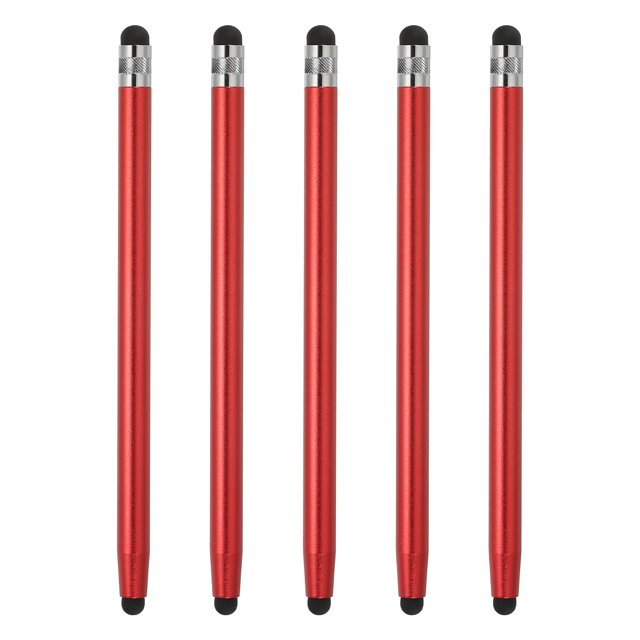 Unique Bargains 5 Pcs Stylets pour Écrans Tactiles Stylet Capacitif Universel pour Tablette, Rouge. un Ensemble de Cinq Stylets Rouges avec Embouts en Caoutchouc Noirs Conçus pour les Écrans Tactiles Capacitifs, Idéal pour Tablettes, Téléphones Intelligents et Autres Appareils. Présente une Conception à Double Tête avec Embouts en Caoutchouc Remplaçables pour une Haute Sensibilité et une Précision, les Rendant Adaptés au Jeu, à l'Écriture et au Dessin.