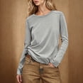 thumbnail image 2 of Yanlir Haut à Manches Longues Col Rond Décontracté Couleur Unie Confortable Extensible pour Femmes (Gris, TG), 2 of 8