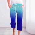 thumbnail image 2 of Linen Pants Women Summer Plus Size Active wear Printing Gradient Cargo Pants Mid Rise Softy Loose Fit Capri Pant Casual Lightweight Drawstring Fashion Daily Womens Pants With Pocket（Blue,M）, 2 of 5