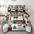 thumbnail image 1 of Ensemble de Literie 7 Pcs Moose Lodge Simple, Aventure Rustique de Ferme Bateau Achigan Poisson Sac de Lit pour Enfants, Ensemble de Couette Patchwork Rétro Carreaux Rayures Brun Gris Noir avec Draps, Housses d'Oreiller, 1 of 5