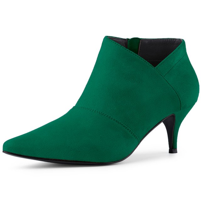 Unique Bargains Women's Pointed Toe Kitten Heel Ankle Boots