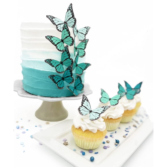 Sugar Robot Inc. Edible Butterflies Ombre Monarchs Made in the USA Premium Crafted - Cake and Cupcake Toppers, Decoration (turquoise)