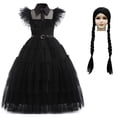 thumbnail image 1 of HAWEE Costume de Wednesday Addams pour Filles Robe d'Addams, Costumes d'Addams Robe de Fête Cosplay d'Halloween 4-13 Ans, 1 of 6