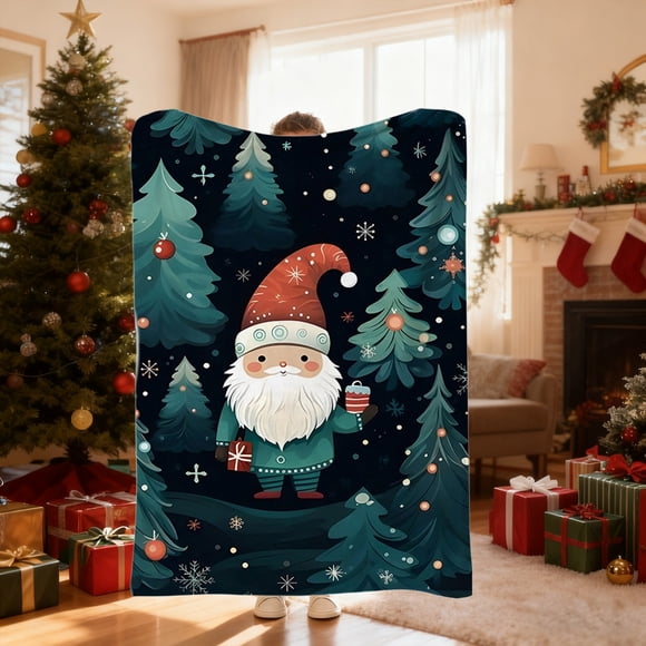 Christmas Polyester Blanket Sofa Cover Multicolor 39x30in | Soft Warm Cozy Throw with Gift Box Snowflake Pattern | Machine Washable Decorative Holiday Décor