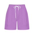 thumbnail image 4 of Women Comfy Drawstring Casual Elastic Waist Solid Color Shorts Summer Beach Lightweight Lounge Short Pants with Pockets, 4 of 5