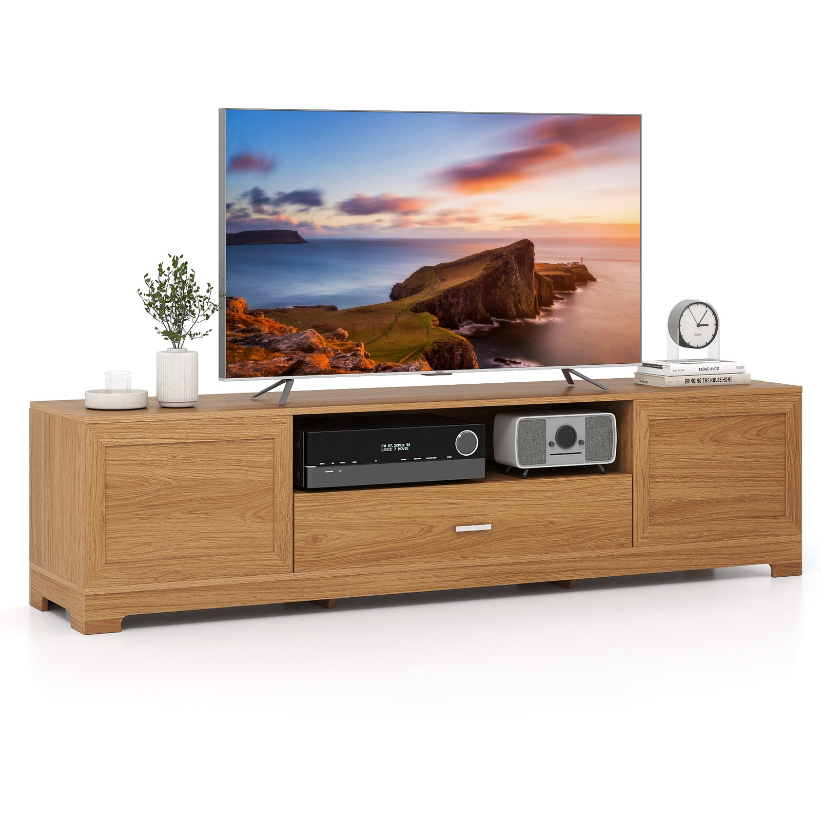 Gymax Meuble TV pour Téléviseurs jusqu'à 80 po avec Tiroir et Trou pour Câble, Centre de Divertissement pour Chambre