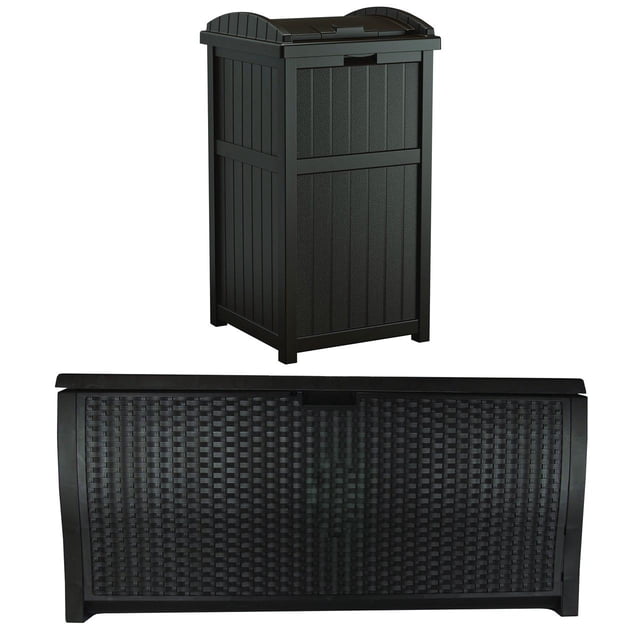 Suncast Cache-Poubelle Extérieur & Boîte de Terrasse 99 Gallons avec Siège, Java
