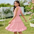 thumbnail image 5 of LUOGENLI Girls Summer Casual Dress Solid Color Sleeveless A Line Party Toddler (Pink Size 8-9 Years), 5 of 5