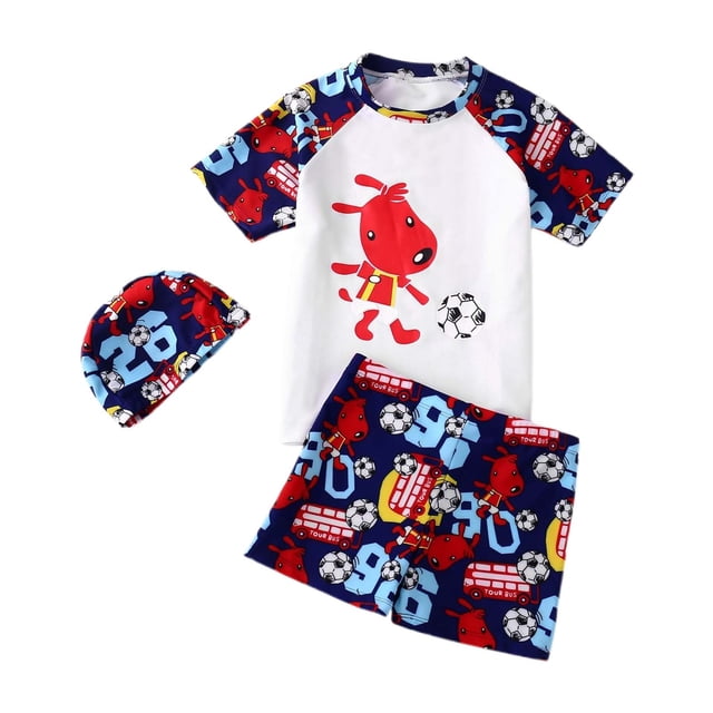 MIASHUI Boys Two Piece Rash Guard Swimsuits Kids Short Sleeve Swimwear Sets with Hat,Navy,7-8 Years