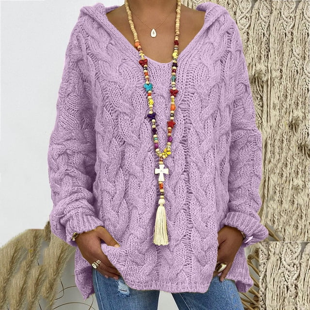 EGNMCR Cardigans pour Femmes, Pulls pour Femmes Mode Ample Grande Taille Couleur Capuche Manches Longues Hauts Chandail Femmes