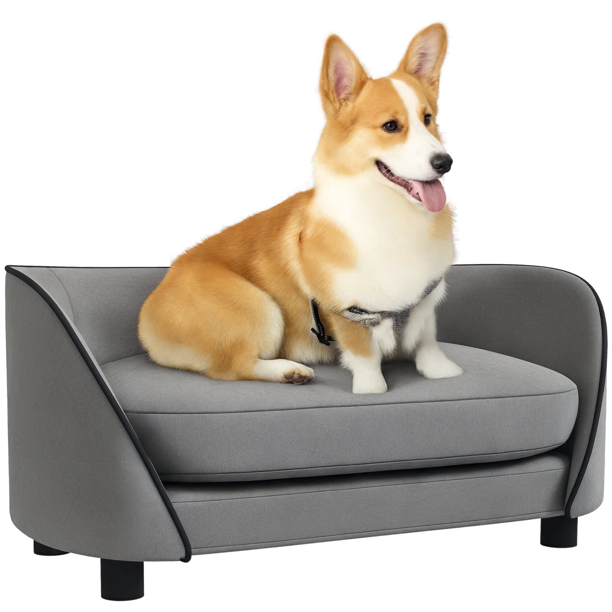PawHut Dog Sofa Pet Couch Dog Bed with Soft Cushion, Washable Cover, Grey
