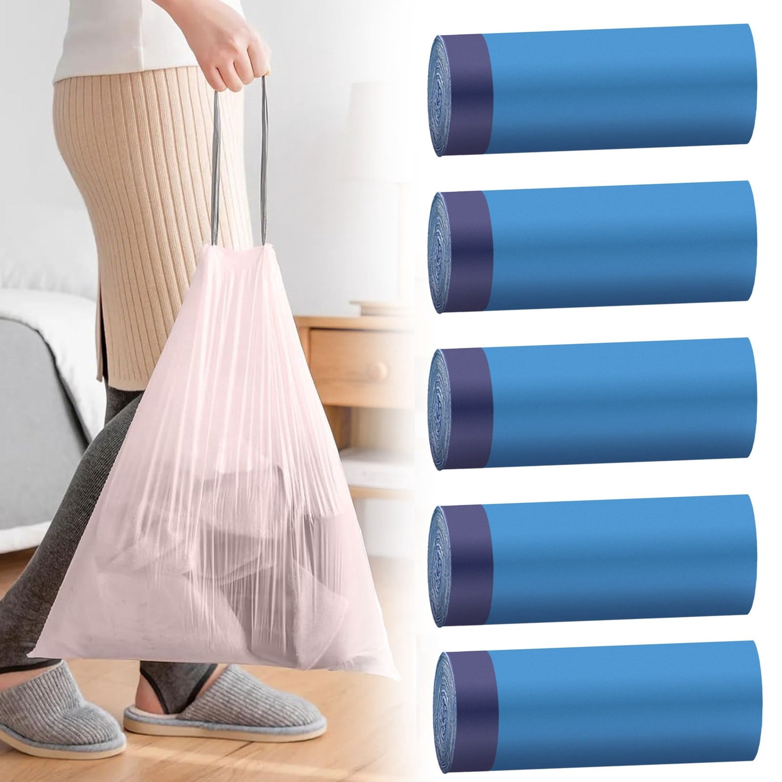 Tanjnj Clearance Drawstring Small Trash Bags 4 Gallon Garbage Bags Wastebasket Liners Kitchen Compostable Bags 75 Count Plastic Trash Bags Unscented Small Bag For Bathroom Living Bedroom