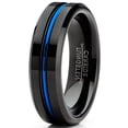 thumbnail image 2 of Men's Tungsten Wedding Band Black Ring Grooved Center Blue 6MM, 2 of 4
