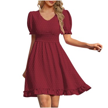 RKSTN Summer Dress Robes 2023 pour les Femmes de la Mode Sexy V-Cou Summer Couleur Unie Casual Manches Courtes Flowy Mini