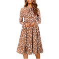 thumbnail image 2 of Ovzne Robes pour Femmes Robe Mode Femmes Imprimé Floral Col Rond Lacé Manches Longues Robe Taille Rétractable Robe Femmes Manches Longues Imprimé Liquidation, 2 of 7