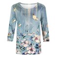 thumbnail image 5 of Pompotops T-shirt Imprimé Loose Mode Femme Mi-Longueur Manches 3/4 Chemisier Col Rond Manches Décontractées, 5 of 5