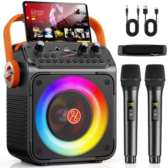 JYX Karaoke Machine for Adult, Wireless Speaker with RGB Light for Party, Portable Home Singing Speaker with 2 Microphones, T35-T