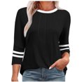 thumbnail image 2 of SwiftWear T-Shirts pour Femmes Manches 3/4 Tendance Été Haute Saturation Chemises Rayées Couleur Unie Tunique Décontractée Habillée, 2 of 5