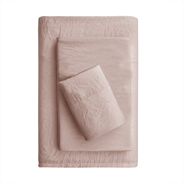 Mainstays Washed Ultra Soft Microfiber Bed Sheet Set, Twin-XL, Pink Blush, 3 Piece