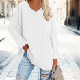 thumbnail image 2 of Breezora Tunique à Col Rond Oversize pour Femmes, Manches Longues, Chemise Rayée, Blouse Douce à Coupe Ample, Tenue Décontractée Décontractée, Confort Quotidien 2026, Taille M, Blanc, 2 of 5