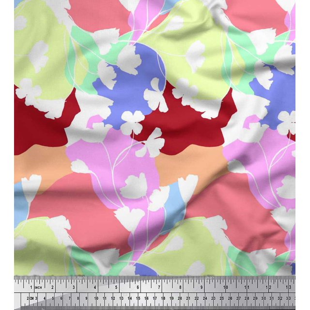 Soimoi Polyester Crepe Fabric Floral Shirting Decor Fabric Printed Yard 52 Inch Wide