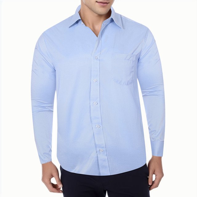 XDZJLR Chemise Homme Décontractée Business Couleur Unie Col à Revers Manches Longues