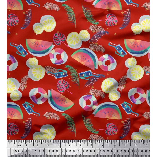 Soimoi Modal Satin Fabric Fruits,Swim Ring & Goggles Summer Designs Printed Craft Fabric by The Yard 42 Inch Wide