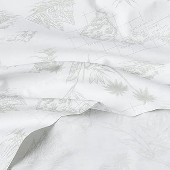 Tommy Bahama - King Sheets, Cotton Percale Bedding Set, Crisp & Cool, Stylish Home Decor (Vintage Map Grey, King),Grey/White