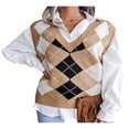 thumbnail image 3 of CNKOO Gilet Chandail à Carreaux Argyle pour Femmes Y2K Tricot Col en V Sans Manches Hauts Courts Manteau d'Extérieur Gris P, 3 of 6