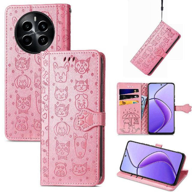 Flip Case for FOXDOCK Realme 13 Pro ,Catand Dog Embossed PU Leather Flip Cover with Card Slots,Stand